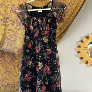 Floral Black Mesh-Sleeve Dress
